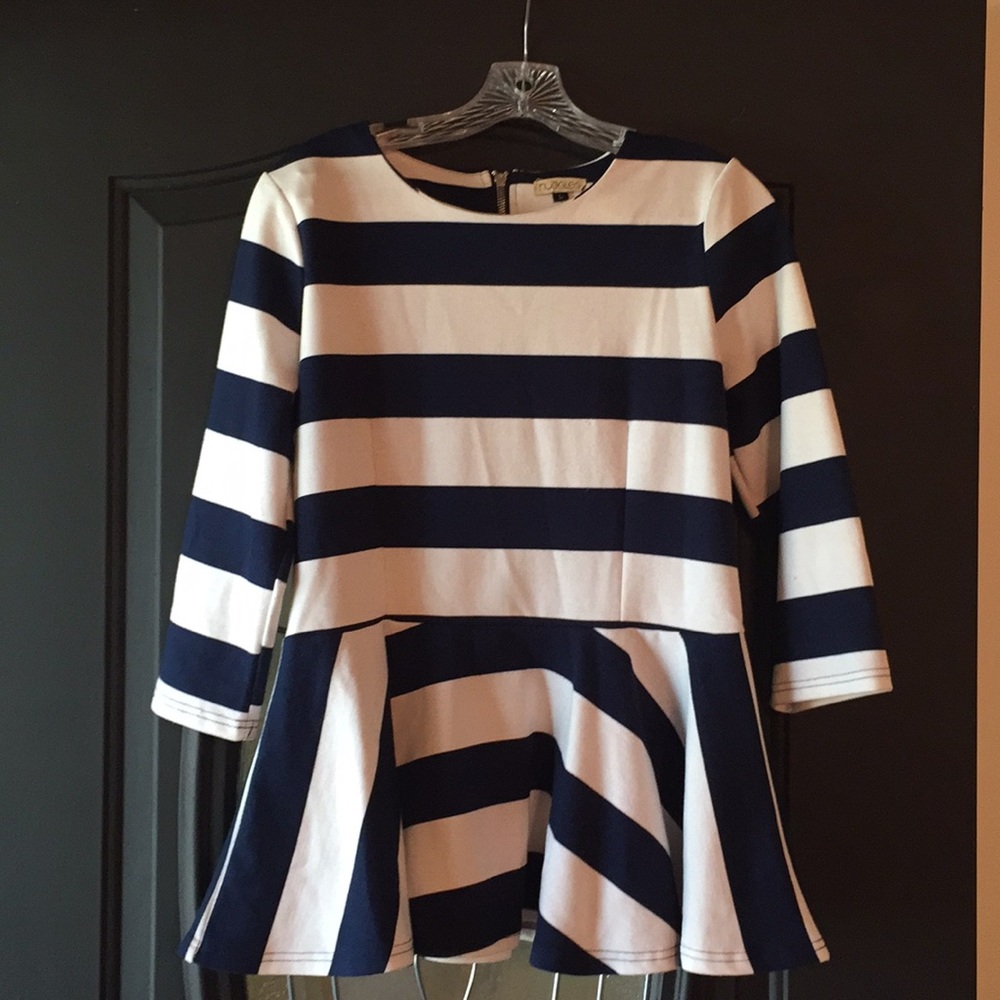 Striped Navy and White Peplum Top